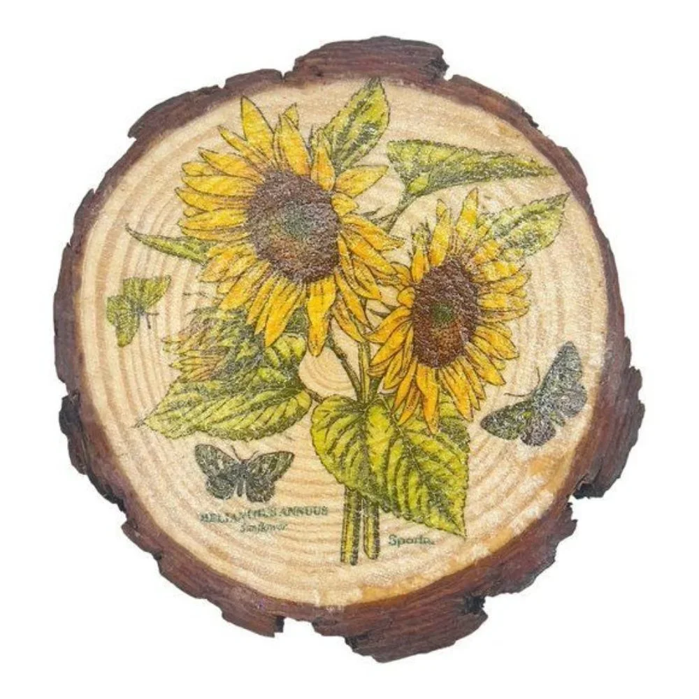 Wood Coasters Decoupaged Art with Yellow Sunflowers and Vintage Truck Napkins - Picture 11 of 12